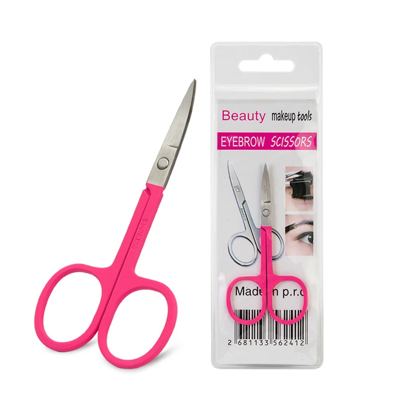 
Pink Small Stainless Steel Makeup Scissor Remover Curved Beard Eyelash Trimmer Eyebrow Scissors 