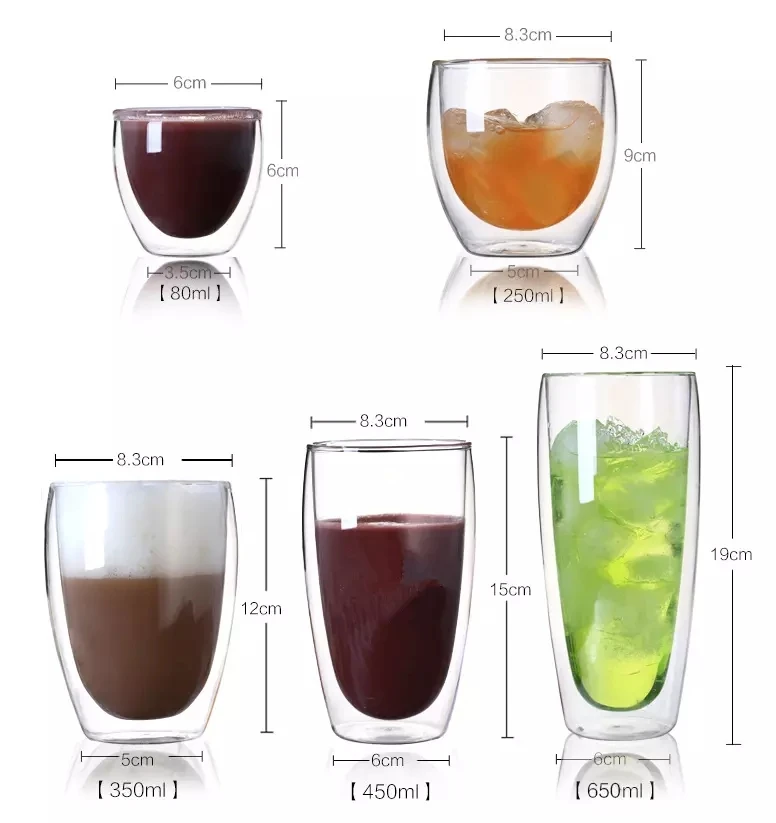 
Made in China Double wall shot glass / glass coffee tea cups / mugs / drinking glasses 