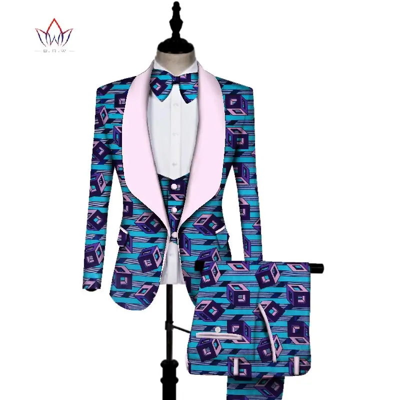 
Factory Wholesale 3 pieces Men sets Dashiki Top and Trouser & Vest Set Bazin Plus Size Traditional African Print Clothing WYN431 