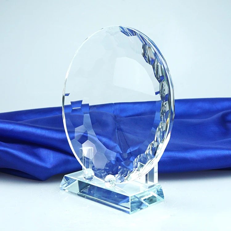 Round crystal trophy in plate shape for Sandblasting