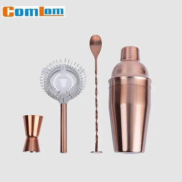 CL1Z-AJWB11 Comlom 4pcs Copper Coated Stainless Steel Cocktail Shaker Set with 550ml Shaker