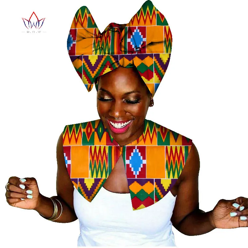 WYA030 African Fabric Cloth Choker Necklaces and headwrap Set Wax Print False Collar Ankara Handmade Jewelry