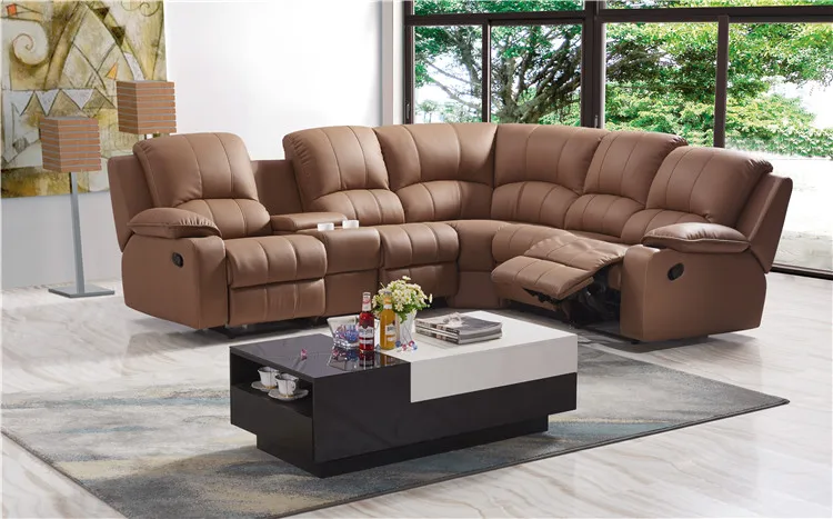 Wholesale latest modern luxury home furniture sectional corner genuine leather couch 7 seater living room sofa set designs