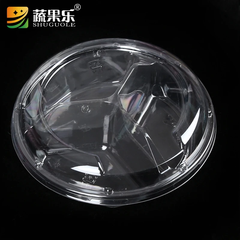 Vacuum Forming Plastic Salad Bowl With Dividers, Round Clear Takeaway Salad Container with 3 com
