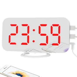 Korea Hot Seller White Digital LED Mirror Alarm Clock 24 hours Desktop Decorative Wall Clock with USB Charger