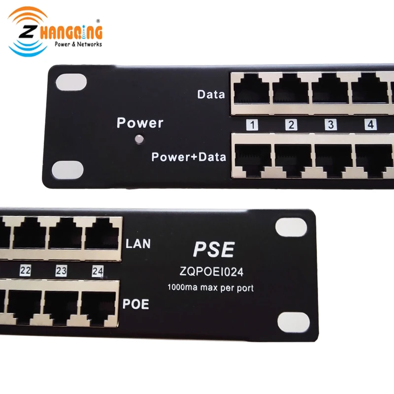 Multiport Rack Mount PoE Injector 24 Port 100Mbps PoE Panel Shiled Passive PoE Injector 24V or 48V for CCTV Camera