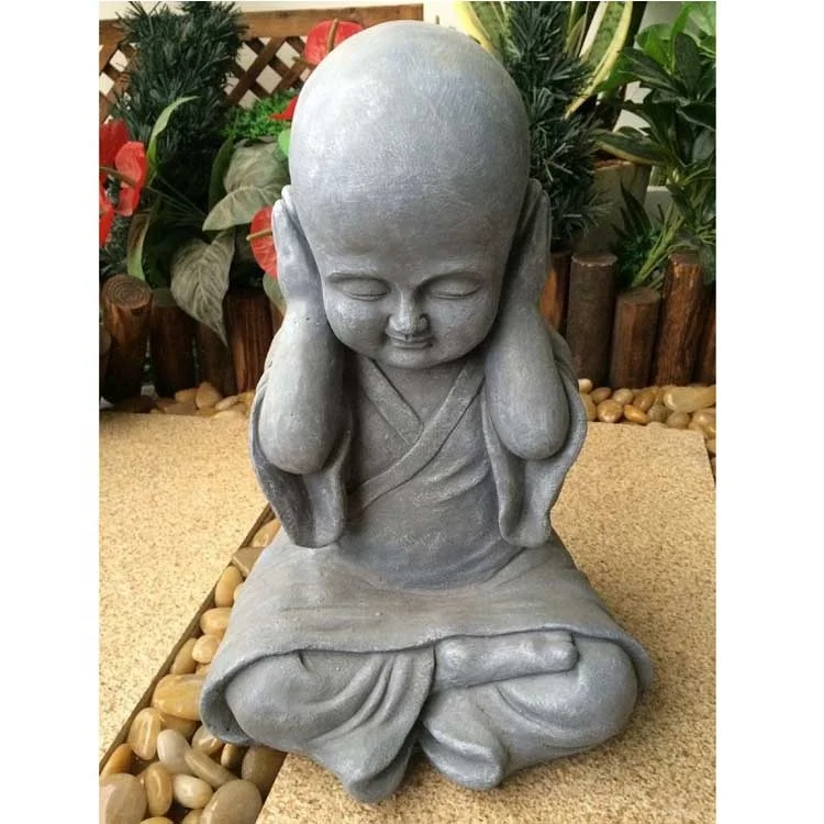 China cute baby sculpture stone granite playing little monk statue for garden or outdoor