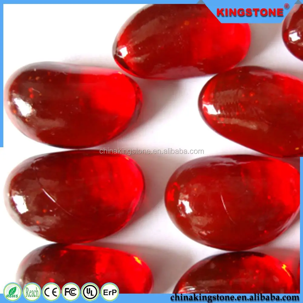 Latest new design high quality coloured glass pebble,green pebble stone white pebble stone for garden,red stone pebble