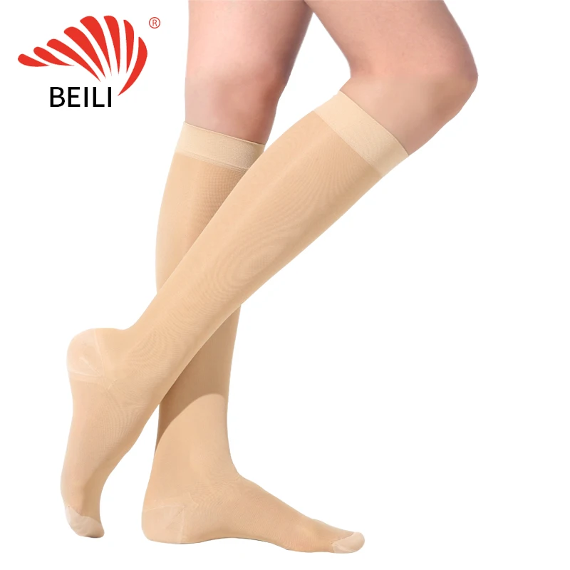 women Sexy Silk Black/beige/customized color Knee High Tube Compression Stocking lady tights Grade 2
