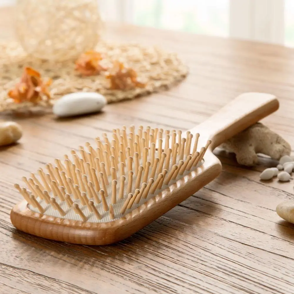 Natural Wooden Square Hair Beauty Brush and Comb