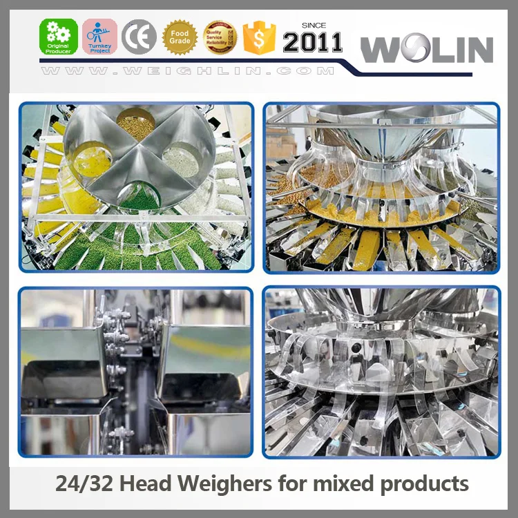 Система полной упаковки, линейный раствор для смешивания 2, 3, 4 пищевых продуктов, 20, 24 головки, весовой мешок, банка, банка, пакеты