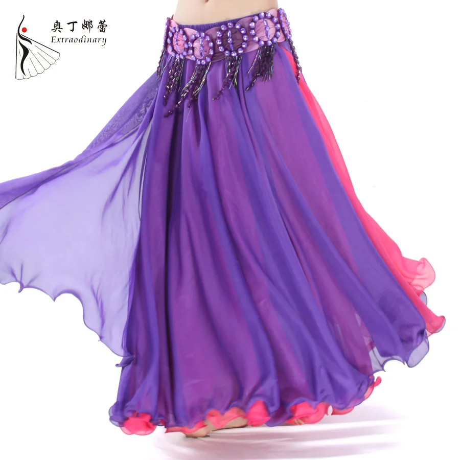 Hot Sale Contrast Colors Women Belly Dance Skirts Side Split Full Circle Long Bellydance Skirt Chiffon Ballroom Dance skirt