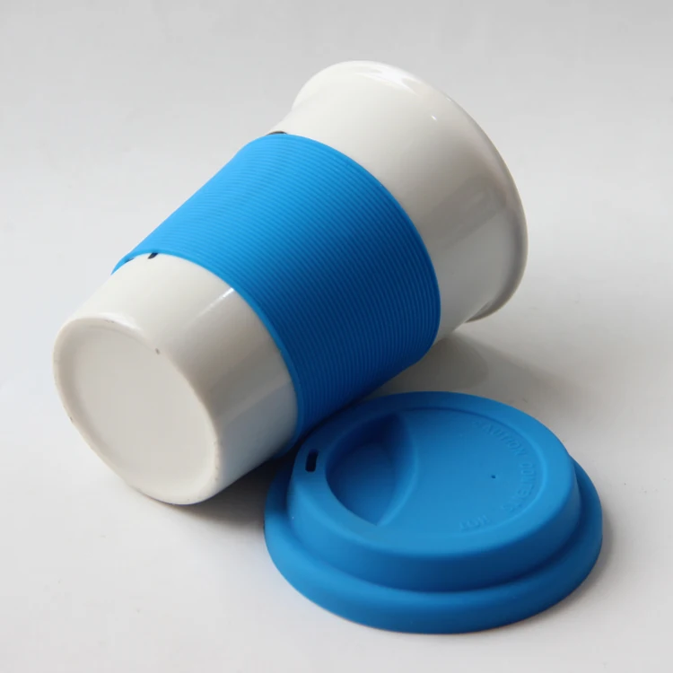 Promotional custom logo ceramic travel mug with silicone lid and sleeve