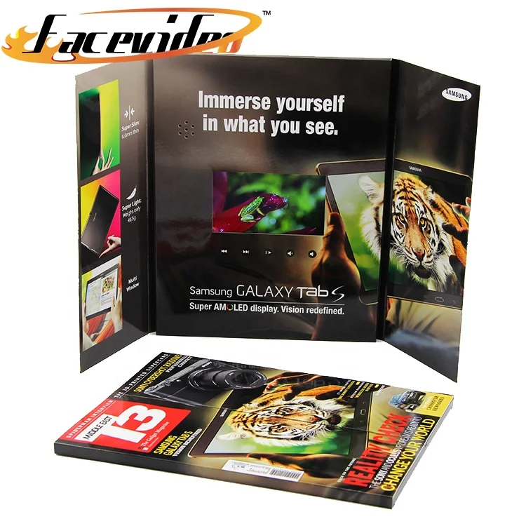 fashion design handmade double door open 4.3 inch video brochure lcd screen greeting card for business wedding gift birthday
