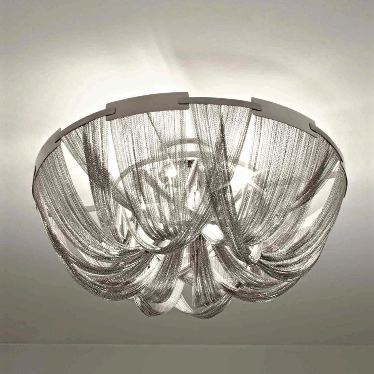 Современный дизайн серебряная цепь алюминия E12 110 В освещения потолочный светильник с Chrome Круглая Рамка для Villa Hotel