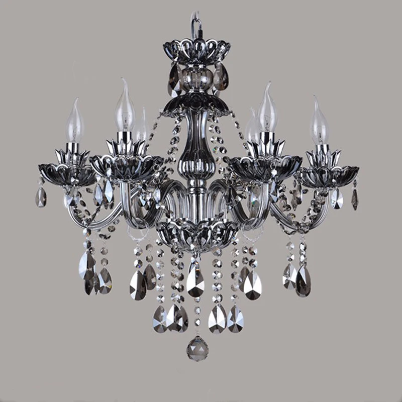 European 6 Lamps Smoke Gray Crystal Chandelier Pendant light