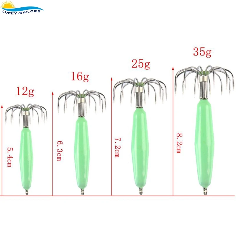 Luminous Fishing Squid Jigs  Hard Fishing Lures Fishing Hook 35g Popular for Squid