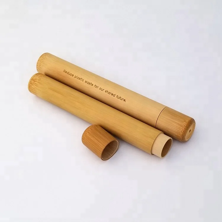 Natural Bamboo Case for Toothbrush with private logo laser-engraved, Bamboo Tube for Toothbrush