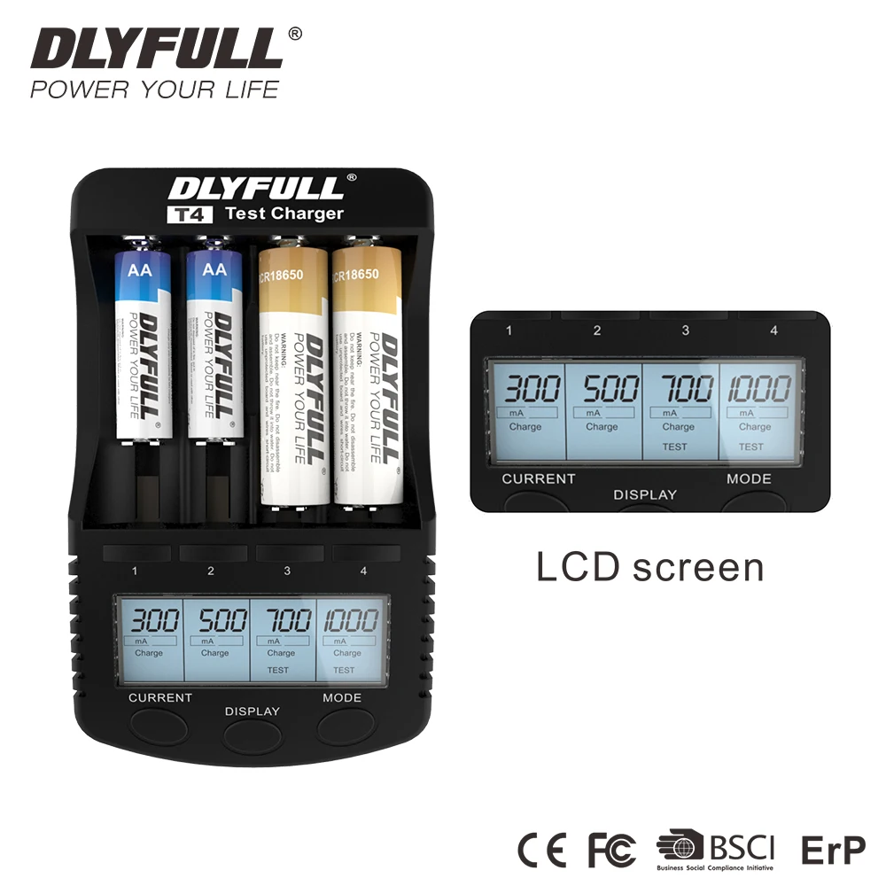 Dlyfull Smart 4 Slots China Factory Outlet NiMH lithiumion Universal Smart Battery Tester 18650 Battery Charger AA AAA