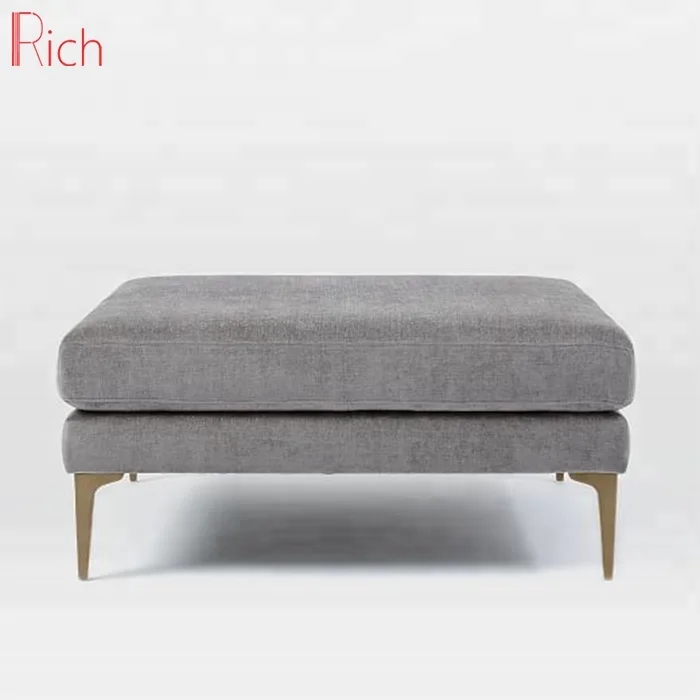 Home furniture square sofa stool gray linen fabric cover wooden sofa ottoman