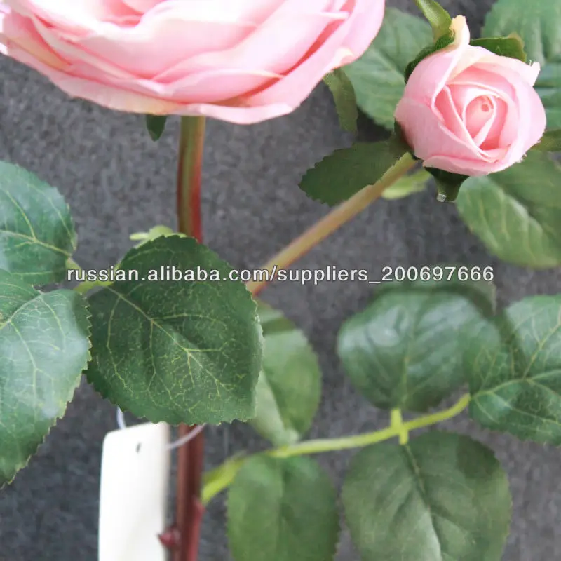 2014 НОВЫЙ ДИЗАЙН Искусственная роза 46cm розовый Один цветок одна почка шелковая лепестки стебель с тремя группами отпуска