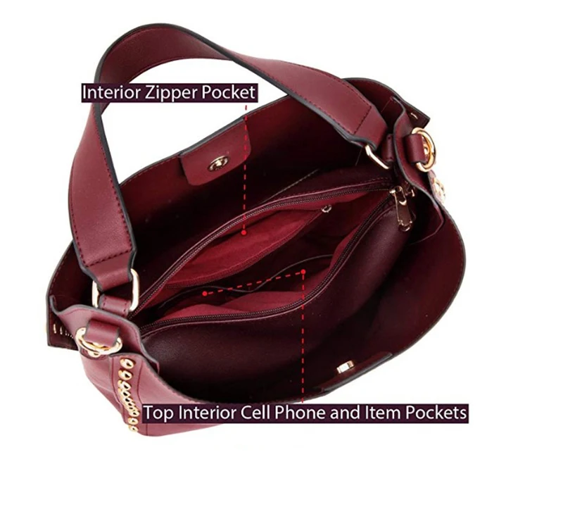 2 Pcs Women Studded Hobo Handbags Soft Vegan Leather Purses Roomy Tote Bags with Satchels