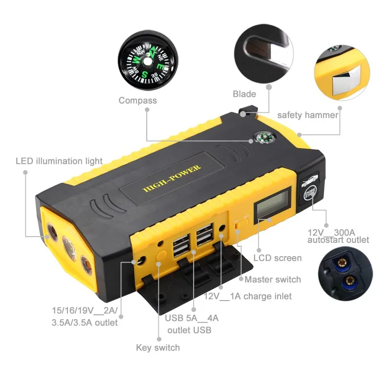 Super Capacitor TM19 Jump Starter 12V 69800mAh With Air Compressor Waterproof Car Battery Booster Jump Starter Charger