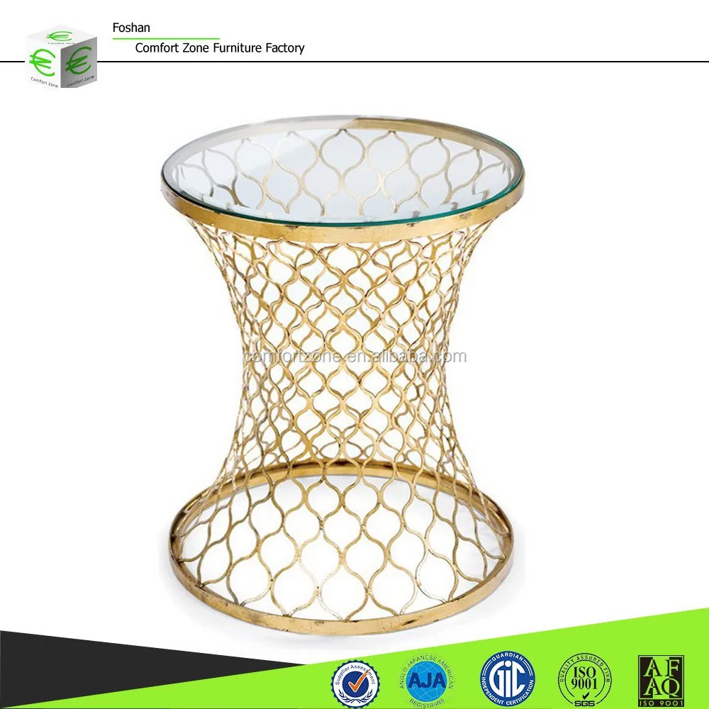 CN8014 Modern golden mesh base design clear glass top coffee table and side table.