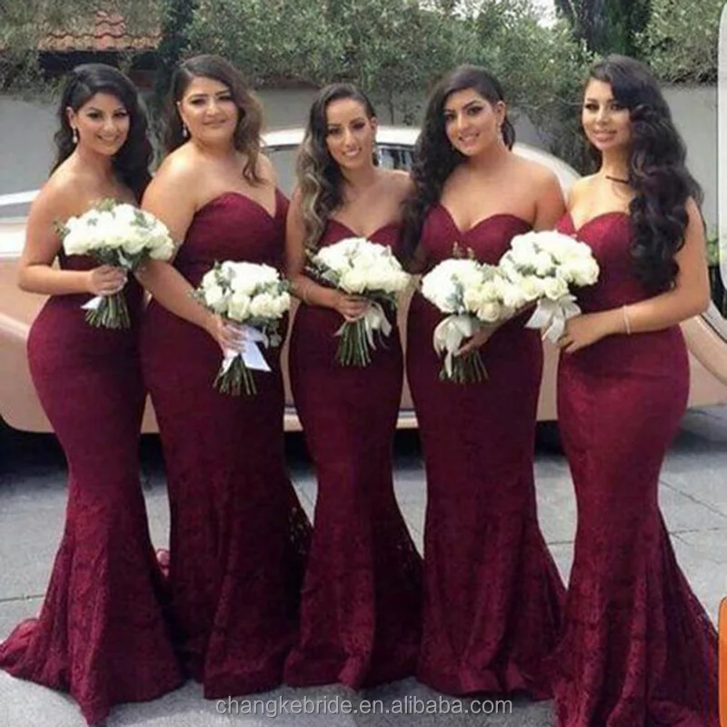 
Sexy Bodycon Bridesmaid Dress Party Gown Lace Mermaid Burgundy Bridesmaid Dresses Tube China Manufacture 2018 