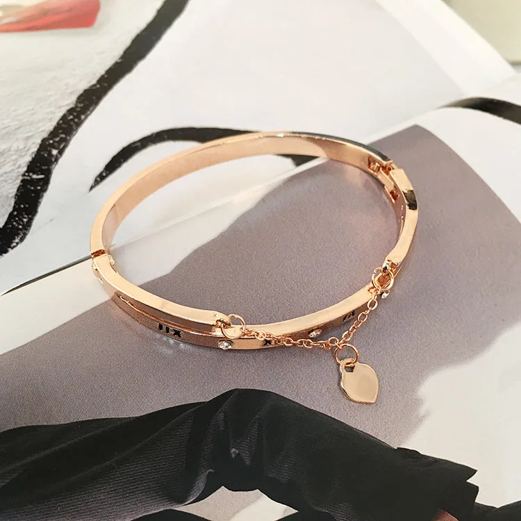 Hot Luxury Rose Gold Bangles Female Heart Forever Loving Brand Charm Bracelet for Women Famous Jewelry