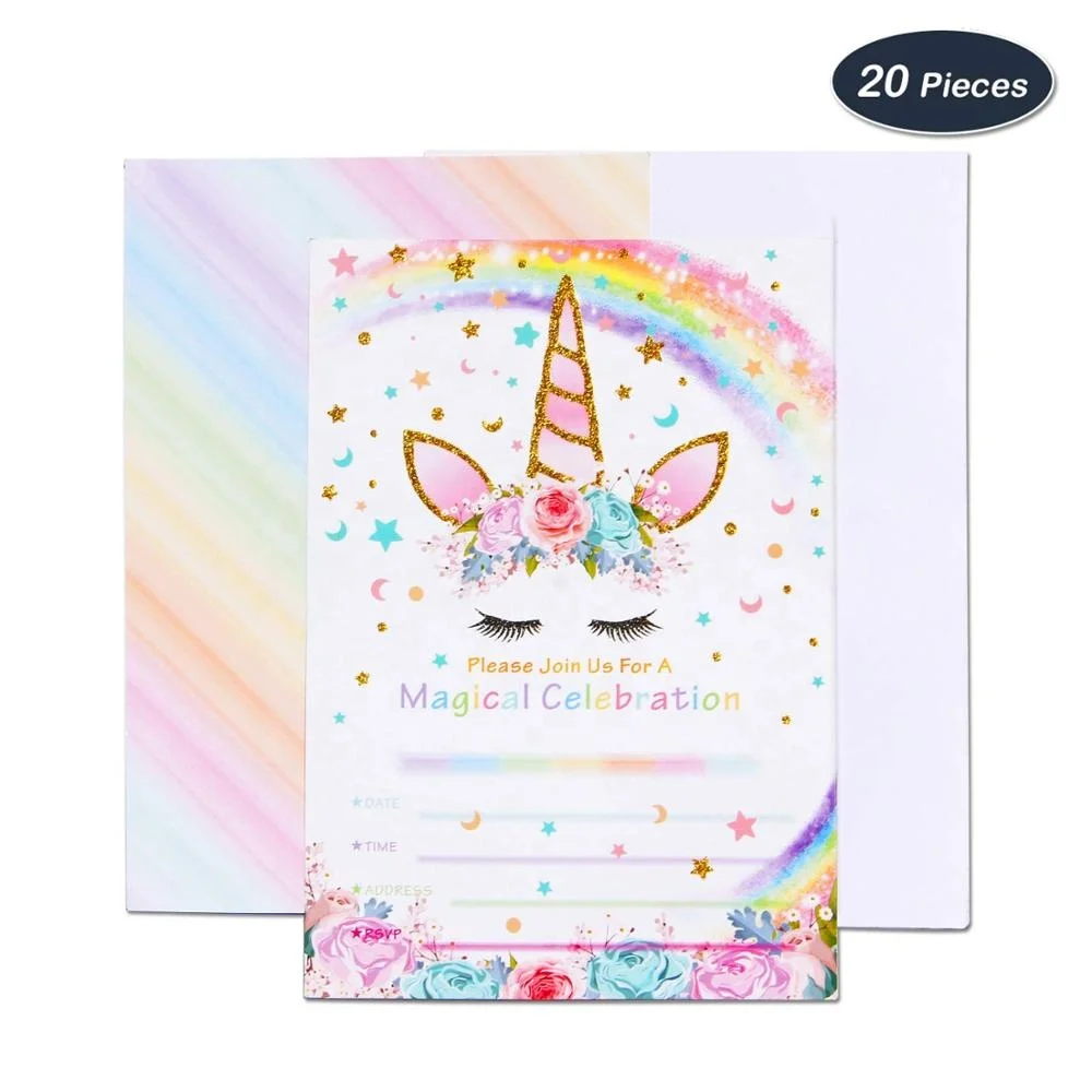 
Unicorn Party Invitation Card with Envelopes Kids Birthday Party Supplies 