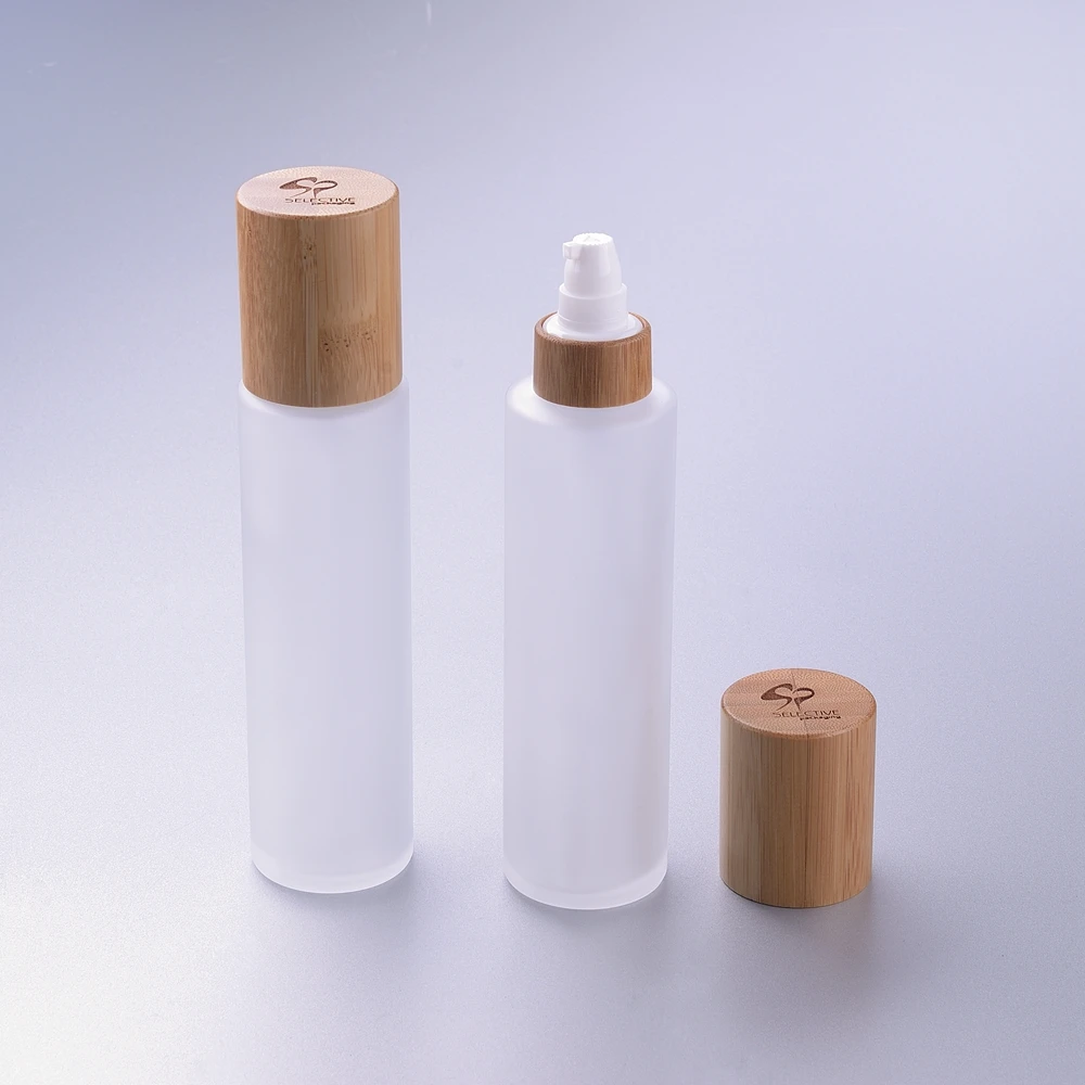 150ml diffuser cosmetic frosted 150ml glass serum bottle  with bamboo cap