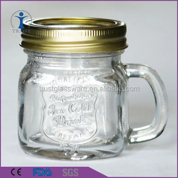China Factory Manufacturer 4oz Small Size Customized Logo Print Glass Mason Jar With Handle