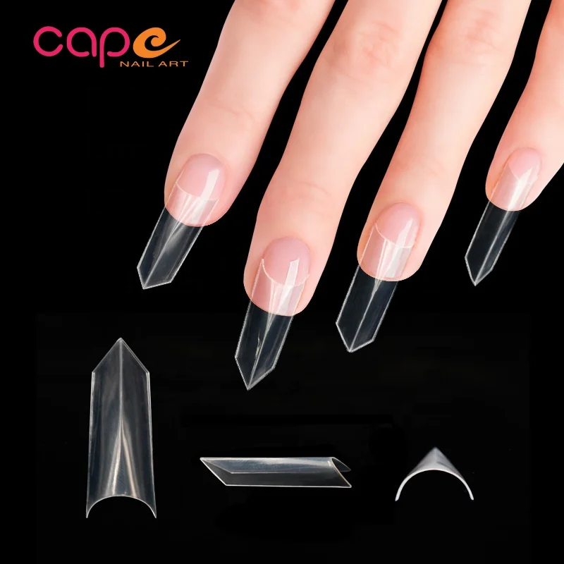 Finger Nail Art Transparent Triangle Nail Tips In Plastic Box