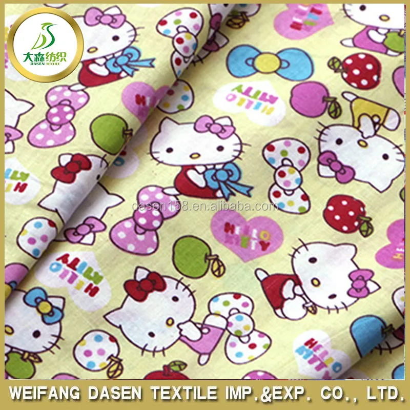 factory supply 100% cotton printed fabric with hello kitty design for children clothing