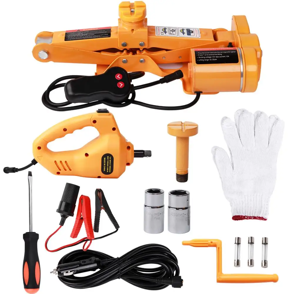
High Quality CE ISO Chinese Supplier Portable 2T Durable Electric Scissor car Jack and Impact Wrench DC12V for Quick Replace Tir 
