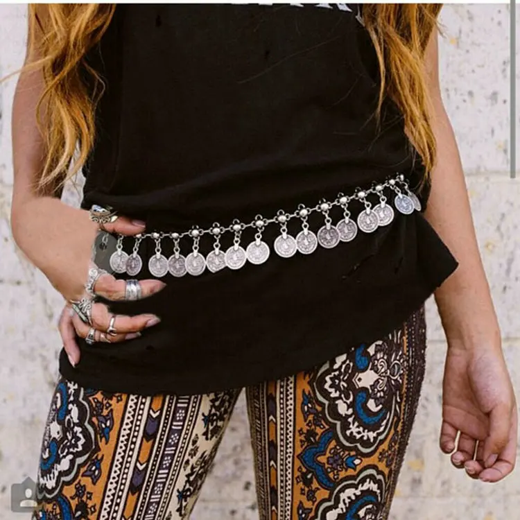 2018 New Fashion Turkish Gypsy Silver Metal Coins Dance Belly Chain