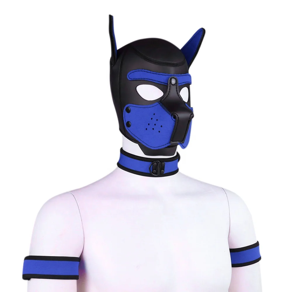 10 Colors Factory BDSM Bondage Hood Neoprene Puppy Hood  Bold Color Armband Cobalt Collar 3 Set