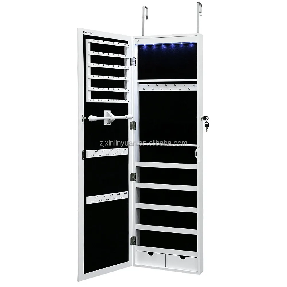 MDF Board Over The Door Wall Jewelry Cabinet Armoire With LED Light