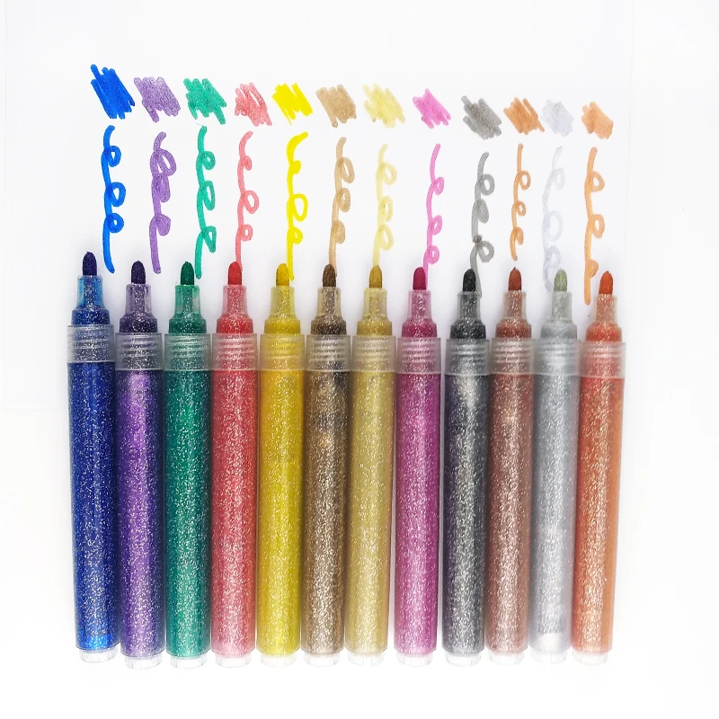 Waterproof glitter marker pen set artist blink marker pen for art supplies