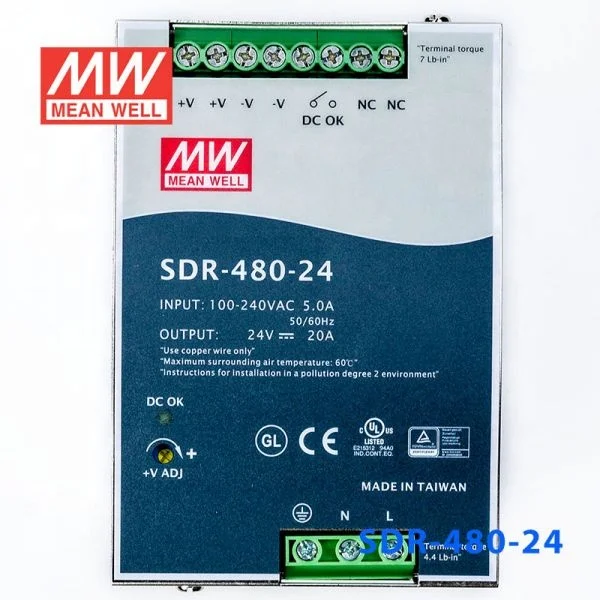 SDR-480 series 480W 24V/48V AC-DC PSU DIN RAIL SMPS PFC high efficiency ORIGINAL MEAN WELL SWITCHING POWER SUPPLY