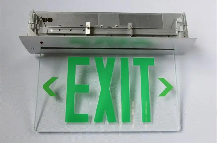 
Recessed Mounting LED Edge Lit Acrylic Exit Sign Light 120/277V Red Green Letters Battery Backup Rechargeable 