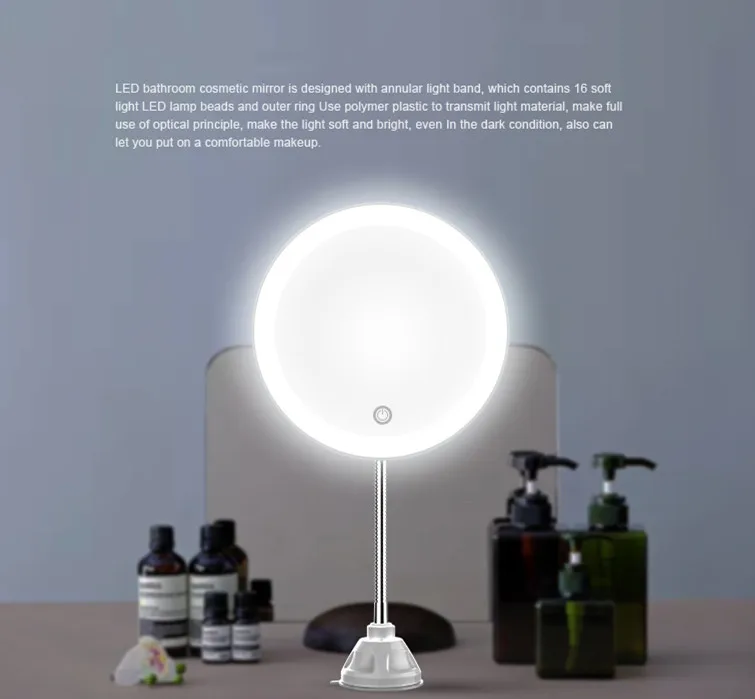 Round Bathroom Mirror Professional Compact LED Light Vanity Mirror Desktop Travel Vanity Mirror for Bathroom with 5x Magnifier