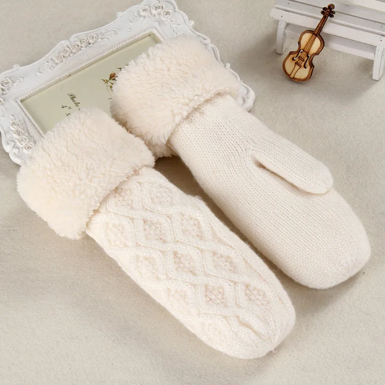 Женские зимние перчатки теплые варежки с подкладкой уютные шерстяные вязаные плотные витые жаккардовые перчатки новинка варежки аксессуары для холодной погоды