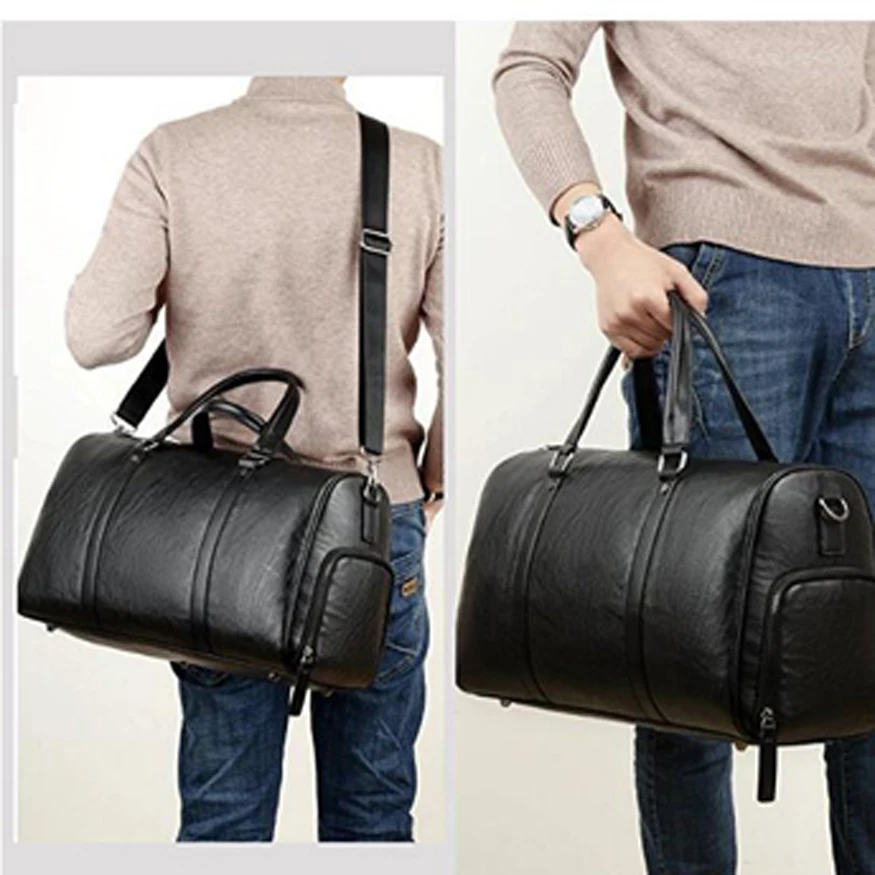 
Pu leather duffel duffle bags travel holdall sport luggage weekender bag with shoes compartment 