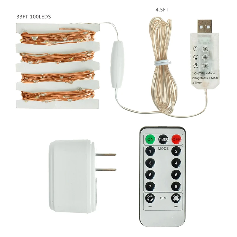 Пульт дистанционного управления затемнения USB светодиодные огни строки 10 м 100 светодиодов медной проволоки теплый белый/RGB
