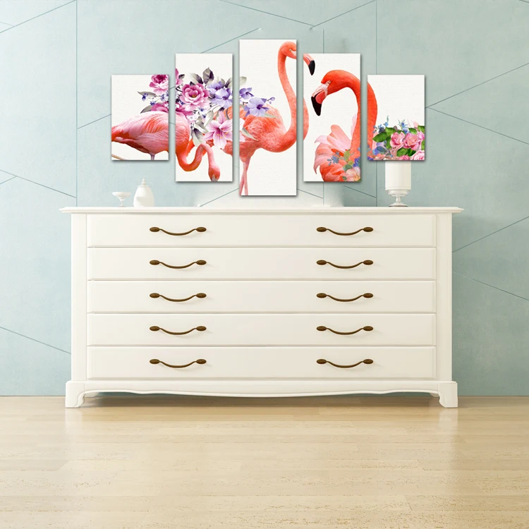 
3D red crane flower painting 5-piece wall art picture frameless picture diy painting wall 