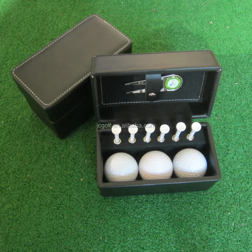 Classic leather Box golf ball and tee golf gift set