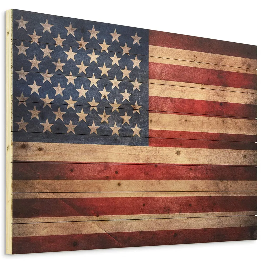 American Flag Digital Print on Solid Wood Wall Art