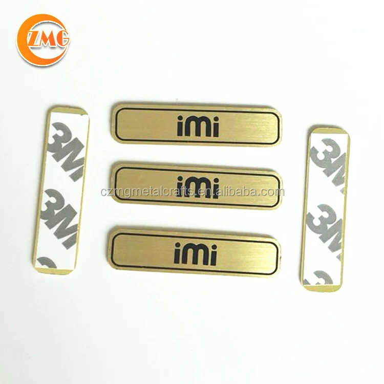 best selling cheap high quality shiny gold finished and white printed small rectangle adhesive metal tag